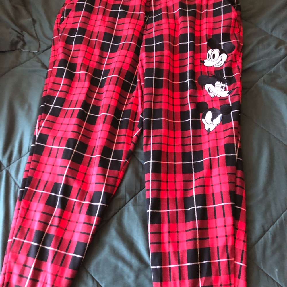 Adult Red Plaid Mickey Mouse Pajama Pants